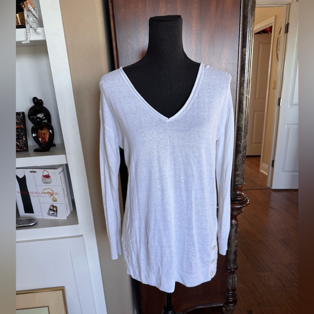 J.‎ Crew White Linen Blend V Neck Sweater